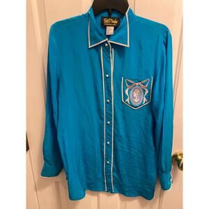 Bob Macke Womens Size Medium Wearable Art Embroidered Button Down Top Shirt Silk